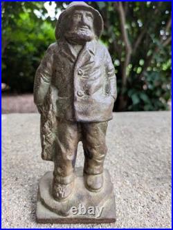Vintage Cast Iron Fisherman Figure Doorstop Nautical Decor 7 Inch Rustic Statue
