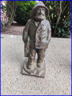 Vintage Cast Iron Fisherman Figure Doorstop Nautical Decor 7 Inch Rustic Statue