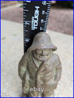 Vintage Cast Iron Fisherman Figure Doorstop Nautical Decor 7 Inch Rustic Statue