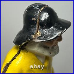 Vintage Cast Iron Fisherman Statue Old Salt Seaman Nautical Decor Door Stop