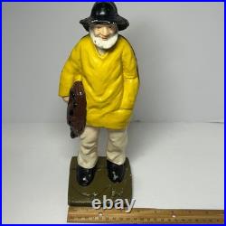 Vintage Cast Iron Fisherman Statue Old Salt Seaman Nautical Decor Door Stop