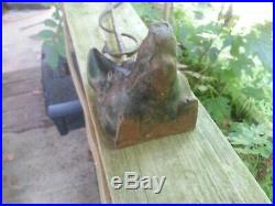 Vintage Cast Iron Fox Head & Brass Riding Crop Door Stop As Found