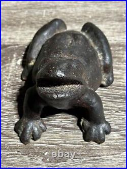 Vintage Cast Iron Frog RARE Open Mouth ANTIQUE Doorstop c 1900's
