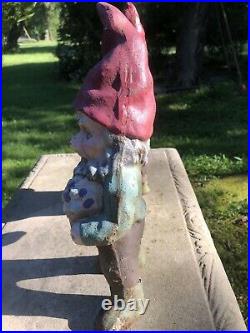 Vintage Cast Iron Garden Gnome Doorstop Yard Art Pair 13