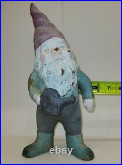 Vintage Cast Iron Garden Gnome With Watering Can, Heavy, Door Stop, Yard Art