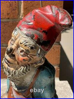 Vintage Cast Iron Gnome with Light and Keys Full Figure Doorstop