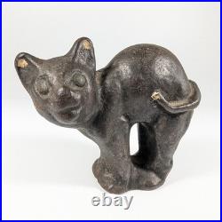 Vintage Cast Iron Halloween Cat Doorstop Paperweight Folk Art Possibly Hubley