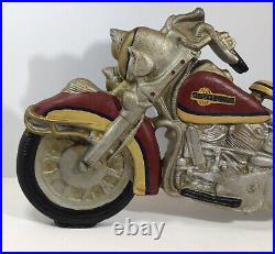Vintage Cast Iron Harley Davidson Handpainted Motorcycle Doorstop