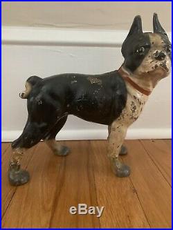 Vintage Cast Iron Hubley Boston Terrier Dog Doorstop All Original