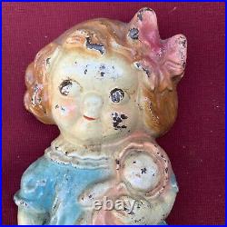 Vintage Cast Iron Hubley Googly Eyes Dolly Dimple Girl Toy Doll Marked 88