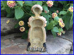 Vintage Cast Iron Lady Woman Child Holding Basket of Flowers Doorstop Bookend