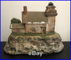Vintage Cast Iron Lighthouse Keepers Home Doorstop Original Paint