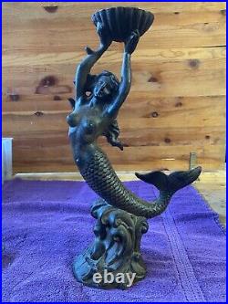 Vintage Cast Iron Mermaid Statue Bird Bath door stop