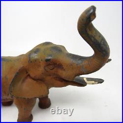 Vintage Cast Iron Painted Elephant Figure Figurine Door Stop 9 tall Trunk Up