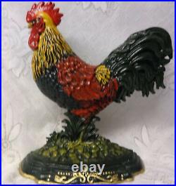 Vintage Cast Iron Rooster Door Stop Hand Painted Farm Book End Country Decor