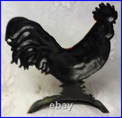 Vintage Cast Iron Rooster Door Stop Hand Painted Farm Book End Country Decor