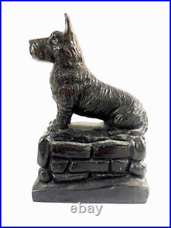 Vintage Cast Iron Scottish Terrier Dog on Stone Pedestal