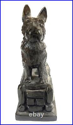 Vintage Cast Iron Scottish Terrier Dog on Stone Pedestal