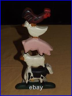 Vintage Cow Sheep Pig Duck Rooster Hand Painted Cast Iron Metal Door Stop Vintage Cow Sheep Pig Duck Rooster Hand Painted Cast Iron Metal Door Stop