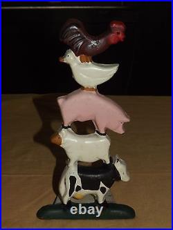 Vintage Cow Sheep Pig Duck Rooster Hand Painted Cast Iron Metal Door Stop