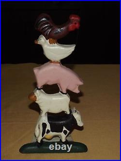 Vintage Cow Sheep Pig Duck Rooster Hand Painted Cast Iron Metal Door Stop