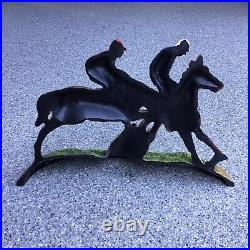 Vintage Equestrian Horse Racing Derby Jockey Cast Iron Door Stop 11x8 Decor