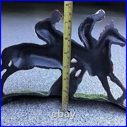 Vintage Equestrian Horse Racing Derby Jockey Cast Iron Door Stop 11x8 Decor