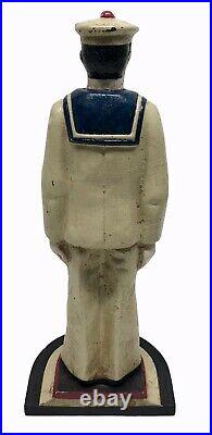 Vintage French Naval Marine Cast Iron Sailor Door Stop Statue Nautical 14 Tall