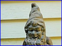 Vintage Heavy Cast Iron Garden Gnome Doorstop, Yard Art, 13, Unpainted, Hubley