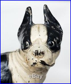Vintage Hubley Boston Terrier Dog Cast Iron Right-Facing Door Stopper 10 Tall