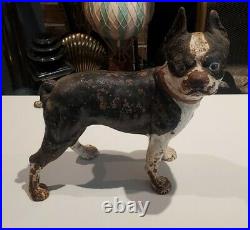 Vintage Hubley Cast Iron Boston Terrier Dog Door Stop Figurine Statue Original