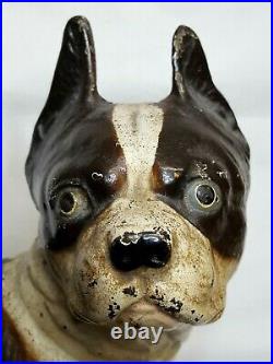 Vintage Hubley Cast Iron Boxer Boston Terrier Dog Doorstop 10H WOOF