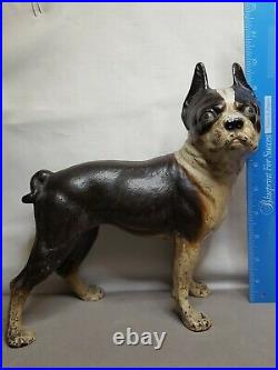 Vintage Hubley Cast Iron Boxer Boston Terrier Dog Doorstop 10H WOOF