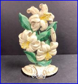 Vintage Hubley Cast Iron Door Stop No. 472 Tiger Lilies Great Original Paint
