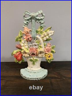 Vintage Hubley Cast Iron Doorstop #189 Lillies Of The Valley Flower Basket