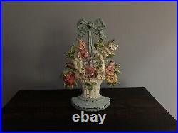Vintage Hubley Cast Iron Doorstop #189 Lillies Of The Valley Flower Basket