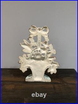 Vintage Hubley Cast Iron Doorstop #189 Lillies Of The Valley Flower Basket