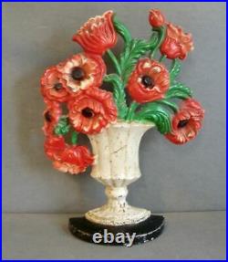 Vintage Hubley Cast Iron Doorstop No. 440 Poppy Vase Very Good Paint