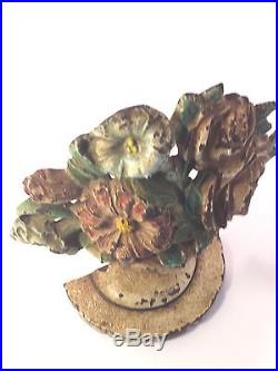 Vintage Hubley Cast Iron Flower Basket #162 Doorstop ROSES & PETUNIAS VASE