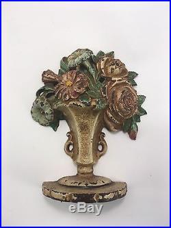 Vintage Hubley Cast Iron Flower Basket #162 Doorstop ROSES & PETUNIAS VASE