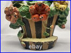 Vintage Hubley Cast Iron Nasturtiums Flower Basket Doorstop Original Paint