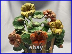 Vintage Hubley Cast Iron Nasturtiums Flower Basket Doorstop Original Paint