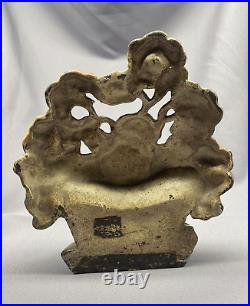 Vintage Hubley Cast Iron Nasturtiums Flower Basket Doorstop Original Paint