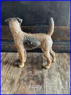 Vintage Hubley Cast Iron Wired Haired Fox Terrier Dog Doorstop