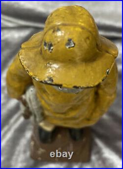 Vintage Hubley Cast Metal Fisherman Figure Door Stop 11 1/2
