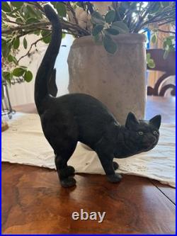 Vintage Hubley Scardey Cat Black Cat Cast Iron Doorstop Arched Back Halloween