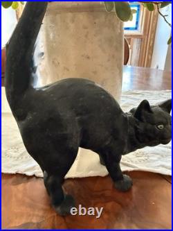 Vintage Hubley Scardey Cat Black Cat Cast Iron Doorstop Arched Back Halloween