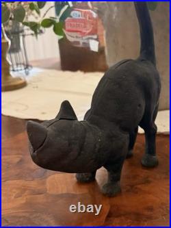 Vintage Hubley Scardey Cat Black Cat Cast Iron Doorstop Arched Back Halloween