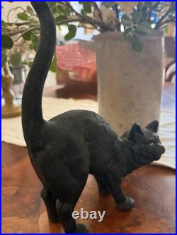 Vintage Hubley Scardey Cat Black Cat Cast Iron Doorstop Arched Back Halloween