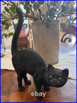 Vintage Hubley Scardey Cat Black Cat Cast Iron Doorstop Arched Back Halloween